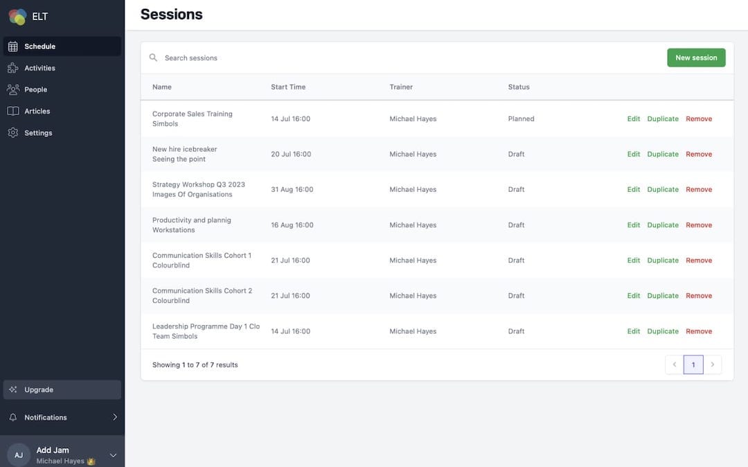Session overview